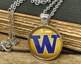 UW Glass Tile Pendant Necklace - Graduation Gift - Huskies Jewelry