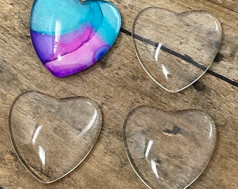 40 Clear 25mm Glass HEARTS Cabochons -  Cabs Charms Earrings Flat Back - Jewelry Love