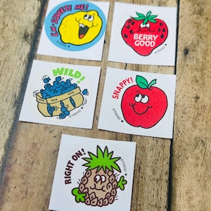 5 Retro Trend Scratch N Sniff Stickers Fruit Mix - Stocking Stuffer - Blueberry Strawberry - Collecting