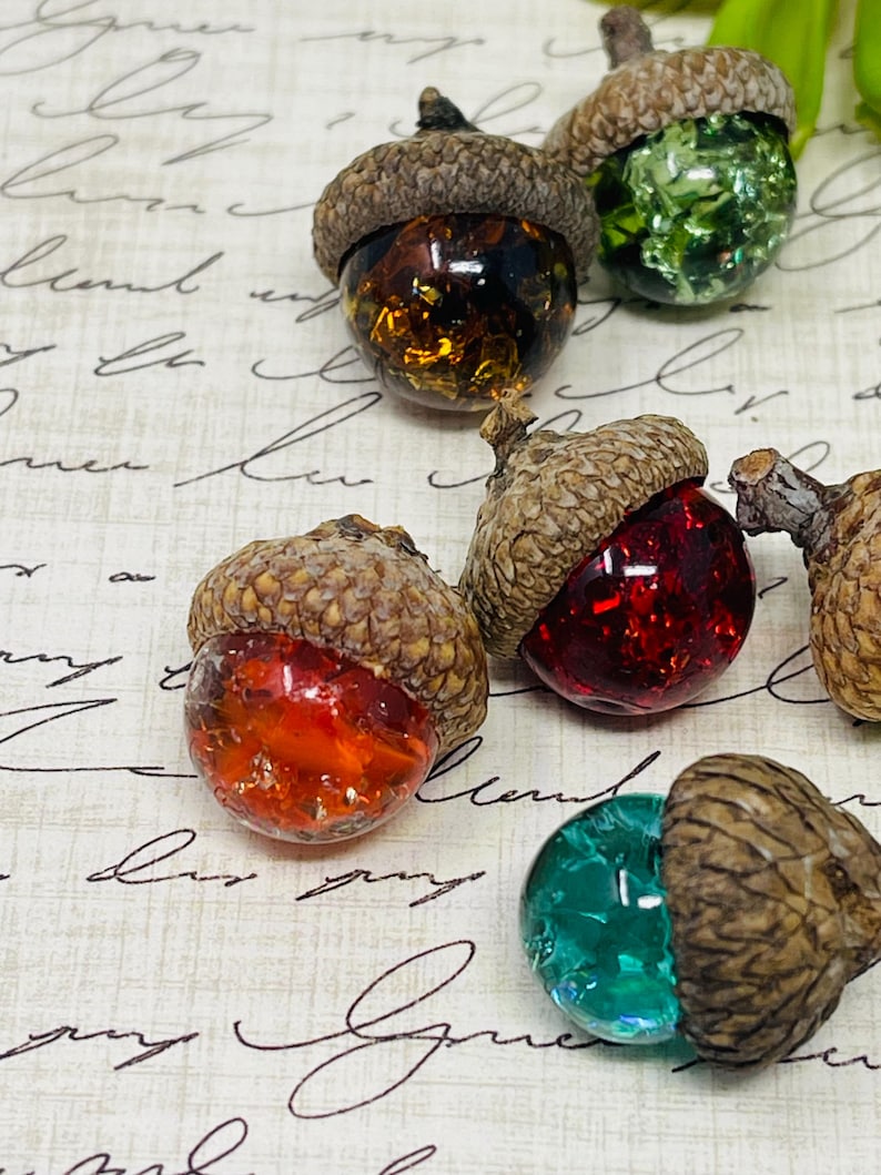 Multicolor Acorns 6 Fall Multi Colored Handcrafted Acorns Cap Crackled Glass Marbles ...