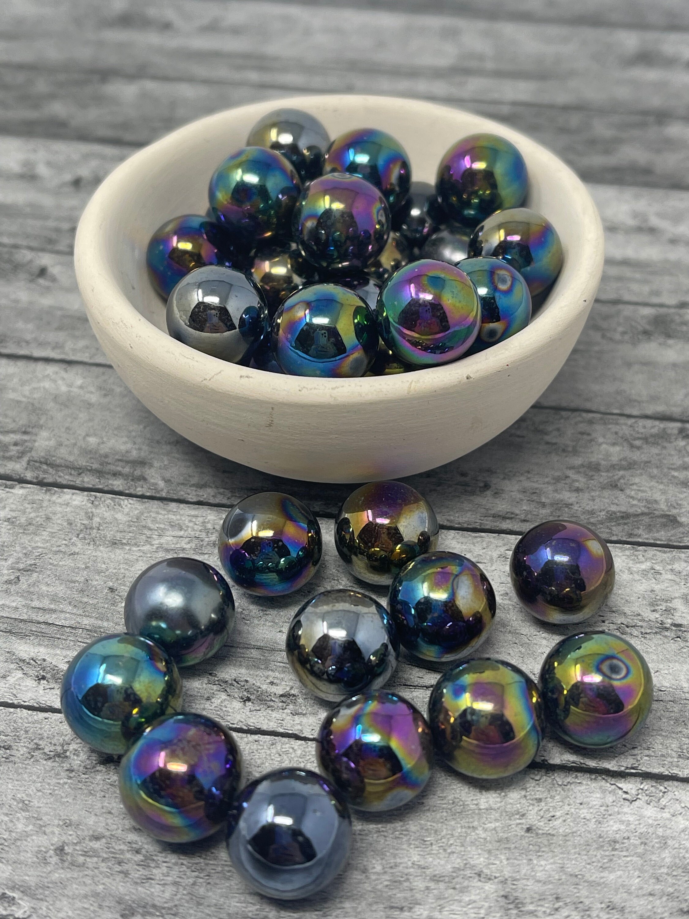 Carnival Glass Style Marbles – Iridescent Amethyst Art Glass Balls
