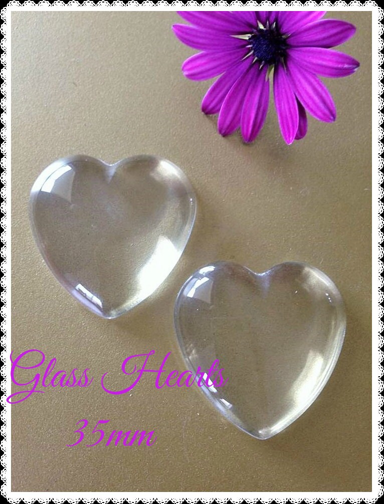 20 LARGE Clear Glass Tiles Hearts Cabochons Domes 35mm Cabs Etsy