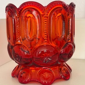 Vintage Amberina LE Smith Moon & Stars Glass Bowl Dish Planter Red 5” Glows