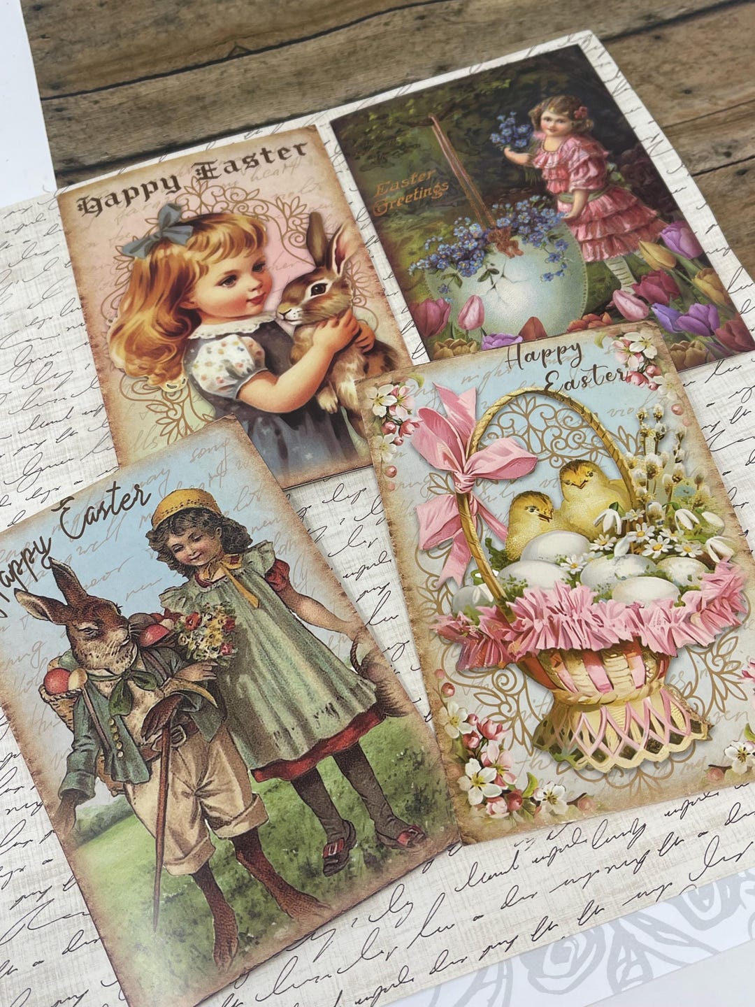 4 Vintage Style Easter Postcards Cards Greeting for Crafts Pictures ...