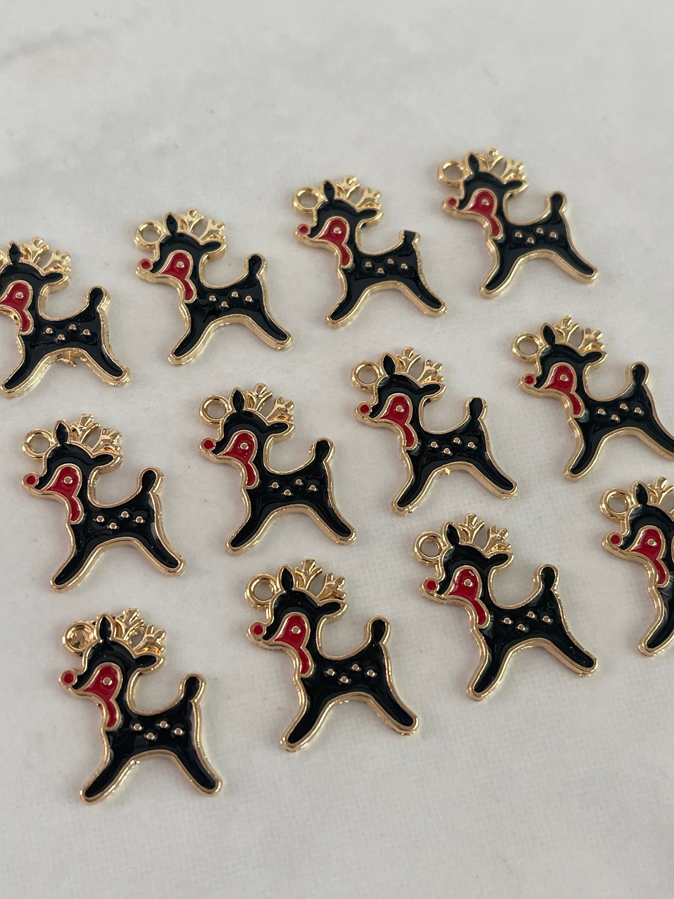 Wrapables Holiday Pendant Charms for Jewelry Making (Set of 10) Brown Reindeers