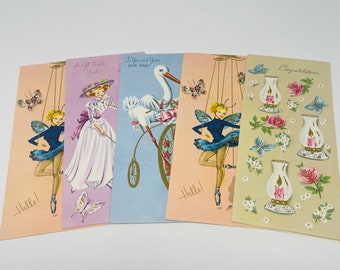 5 Vintage MCM Sunshine Greeting Cards Silhouette for Paper Crafts - Gift Ideas Scrapbooking