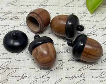 2 Wooden Ebony Acorn Nut Keepsake Pendant - Wish Box - Acorn Locket Urn or Remembrance Gift