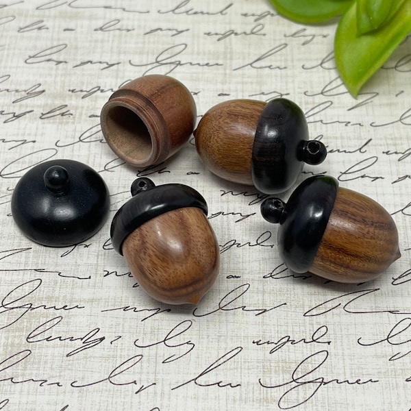 2 Wooden Ebony Acorn Nut Keepsake Pendant - Wish Box - Acorn Locket Urn or Remembrance Gift