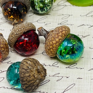 Multicolor Acorns 6 Fall Multi Colored Handcrafted Acorns Cap Crackled Glass Marbles ...