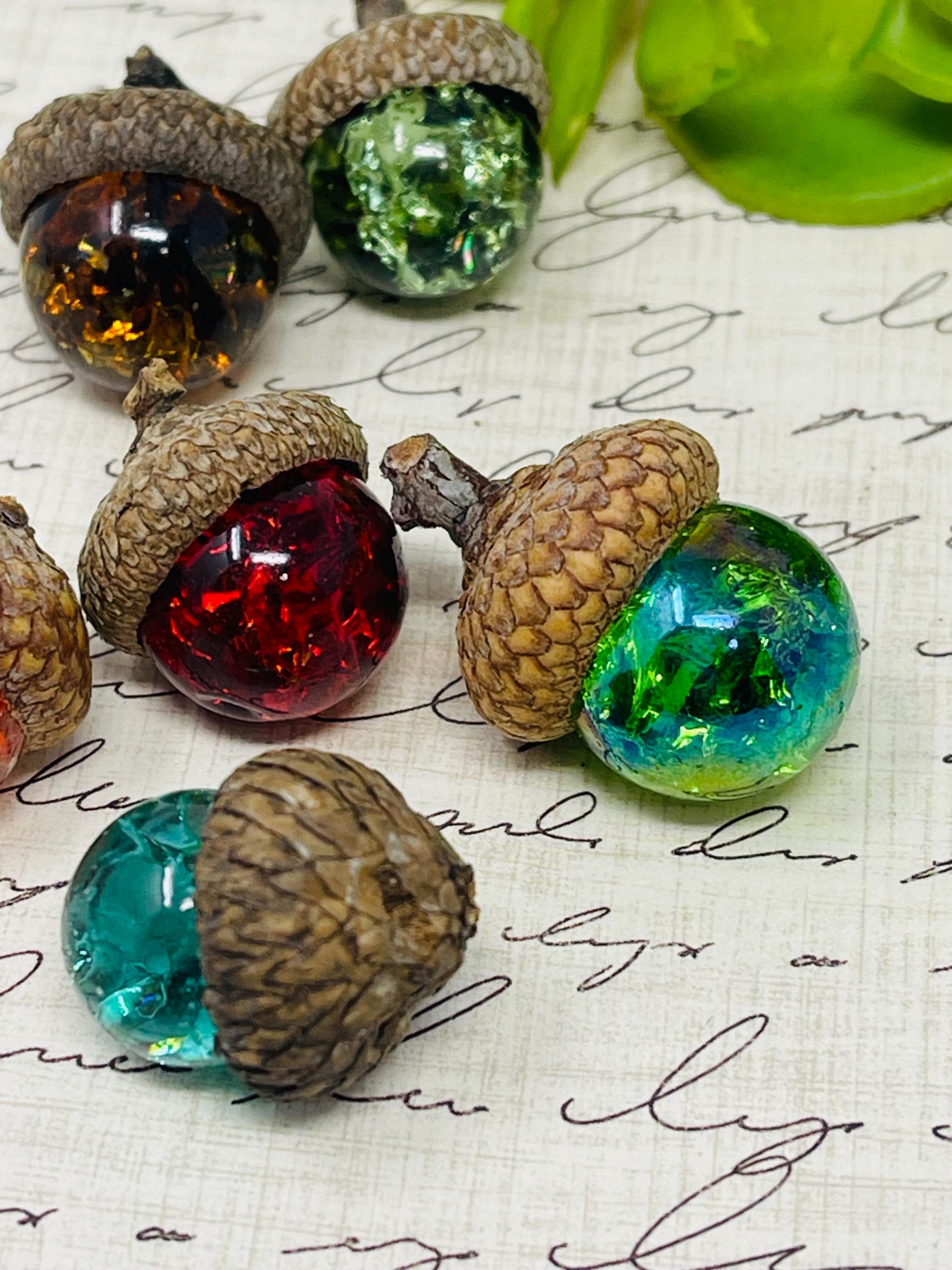 Multicolor Acorns 6 Fall Multi Colored Handcrafted Acorns Cap Crackled Glass Marbles ...