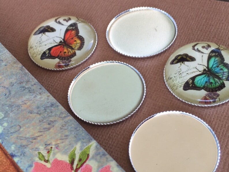 50 Round Bezels Cups Thin SILVER TONED Cups Settings Trays 25mm Brass Magnet Making Photo Insert Hair Accessories Laced Edge