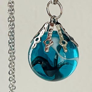 Blue Ocean Swirl Glass Marble Necklace Hand Crafted Glass Art Vintage Glass Marble Gift Idea