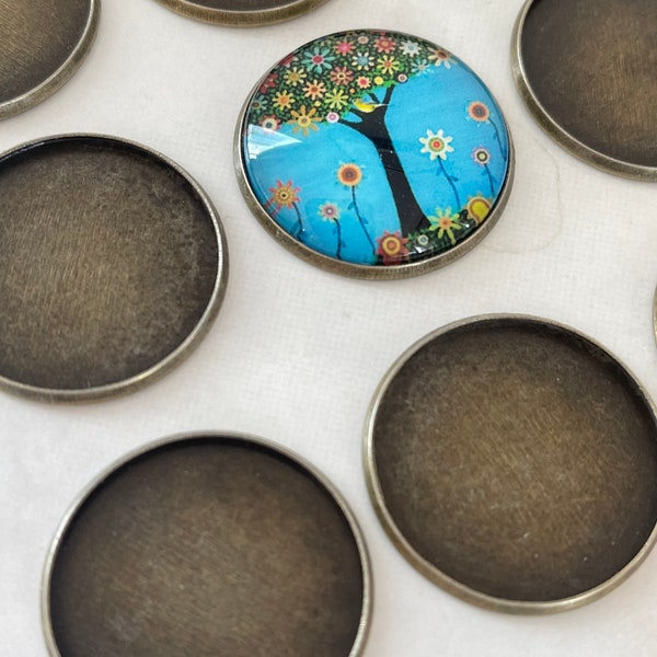 20 Round Cabochon Bezels Blanks Trays - Magnet Settings - Hair Accessory Trays - Antique Bronze DIY - No Bail