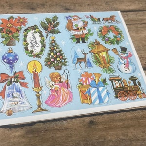 16 Vintage Christmas Seals Stickers for Crafts Gummed Seals - Ephemera Santa Angel - Dennison
