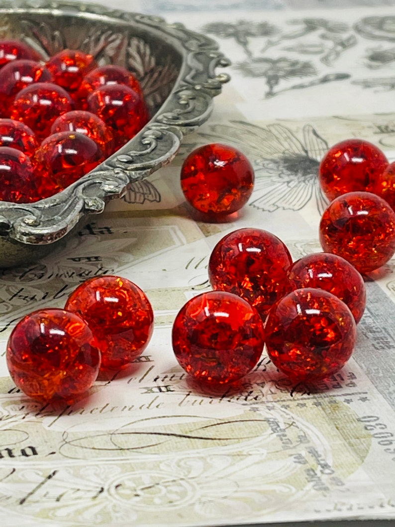 5 Ruby Red Sparkly 16mm Crackled Glass Marbles for Decor Hand Crafted Gift image 4