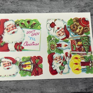 8 Vintage Christmas Seals Stickers for Crafts Gummed Seals - Ephemera Santa Ornament Angels