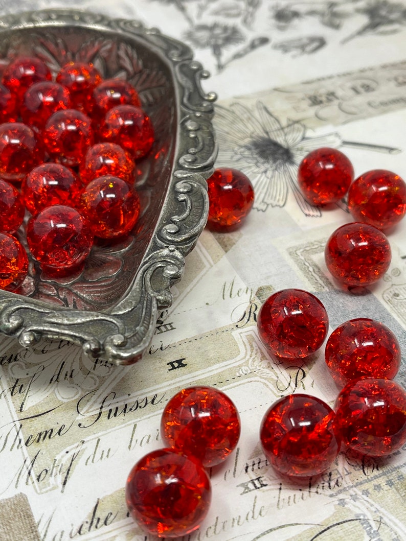 5 Ruby Red Sparkly 16mm Crackled Glass Marbles for Decor Hand Crafted Gift image 9