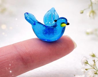 3 Glass Bluebirds Lampwork Figurines Blue Birds Happy Gifts Miniatures