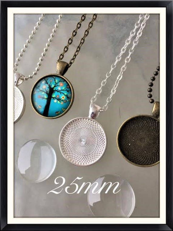 Silver Tear Drop Cabochon Setting Glass and chain make your own neckace kit 25mm