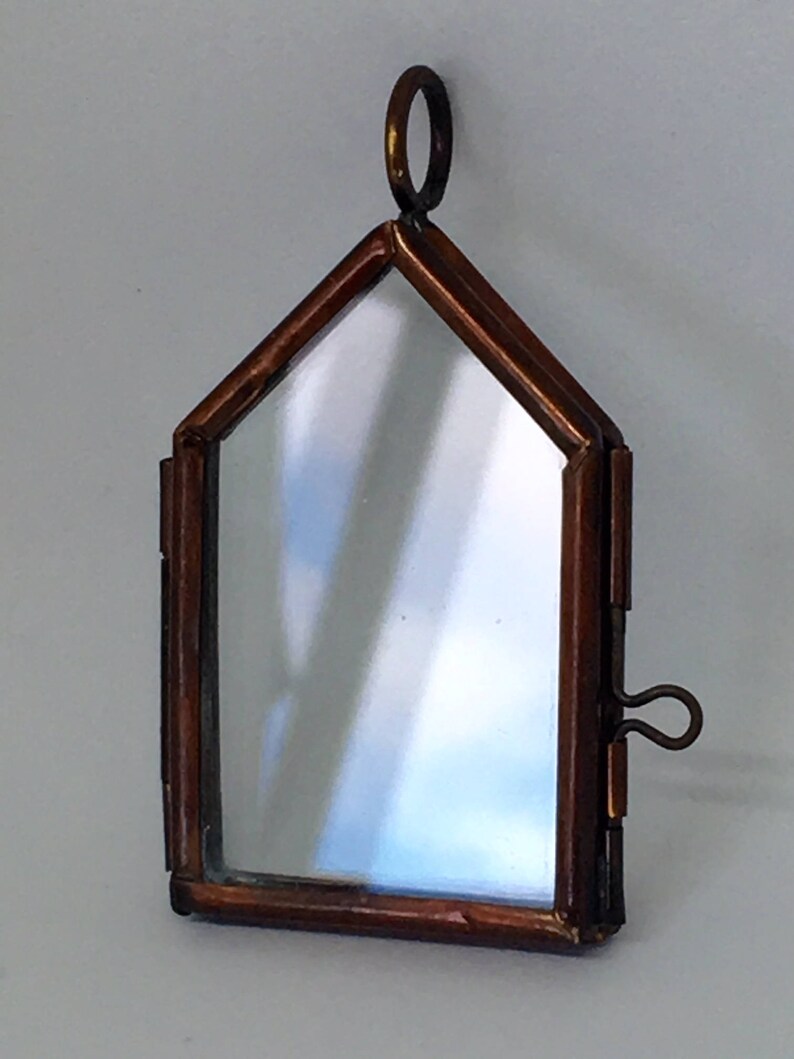 6 Antique Brass Glass Double Sided House Shaped Hinged Image 0