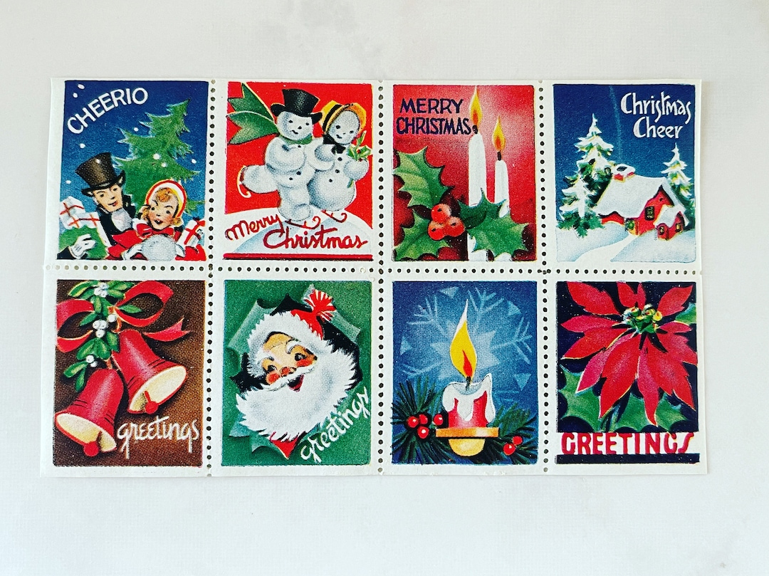 8 Vintage Christmas Seals Stamps Stickers for Crafts Gummed Etsy