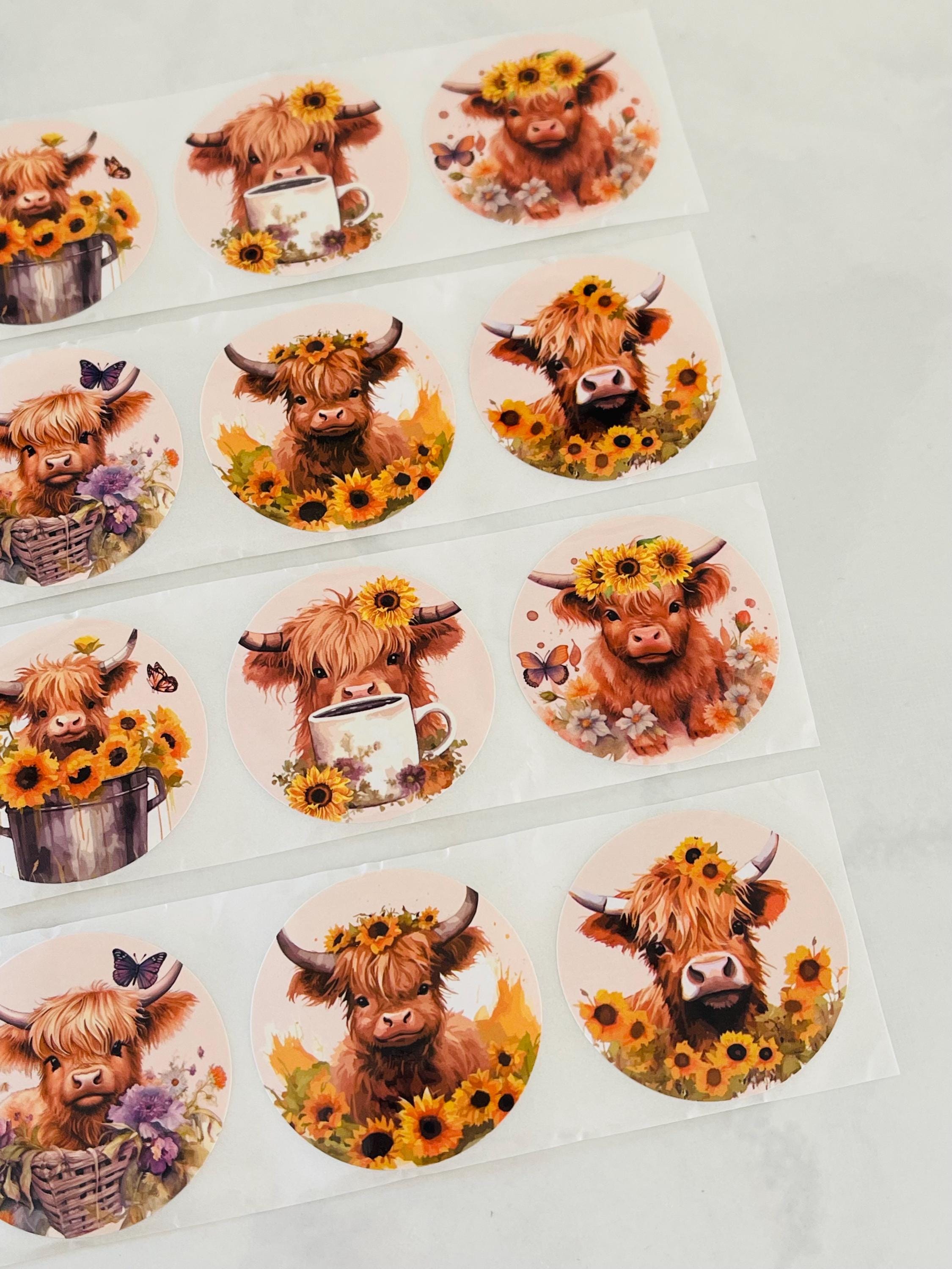 16 Highland Cow Stickers Seals Adhesive Scrapbooking - Sunflower ...