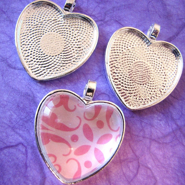 20 Silver Plated HEART Bezels Pendant Trays 25mm STURDY Valentines