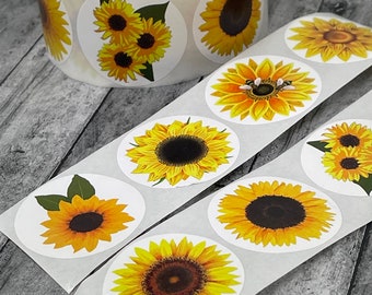 500 Round Sunflower Roll of Stickers 1.5" Yellow Flowers Seals Adhesive Scrapbooking - Sticker Collecting - Gift Tags Labels - Crafts