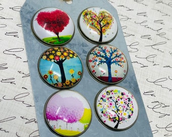 6 Whimsical Trees Gift Set - Fridge Glass Magnets  -  Valentine’s Day Gifts