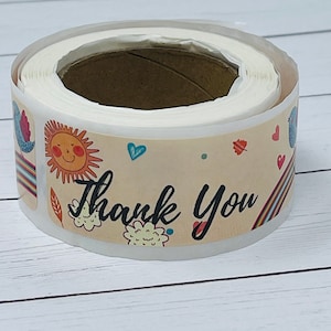 120 Thank You Roll of Stickers Seals Adhesive  - Gift Bags - Tags Labels Happy Mail Packaging