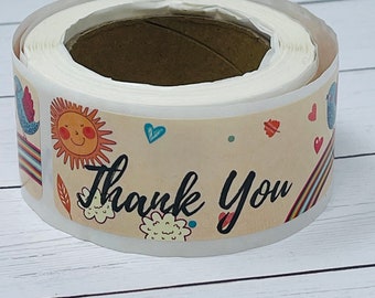 120 Thank You Roll of Stickers Seals Adhesive  - Gift Bags - Tags Labels Happy Mail Packaging