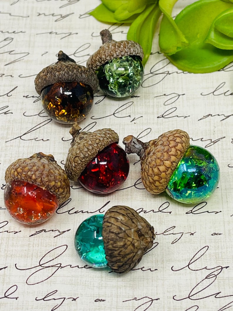 Multicolor Acorns 6 Fall Multi Colored Handcrafted Acorns Cap Crackled Glass Marbles ...