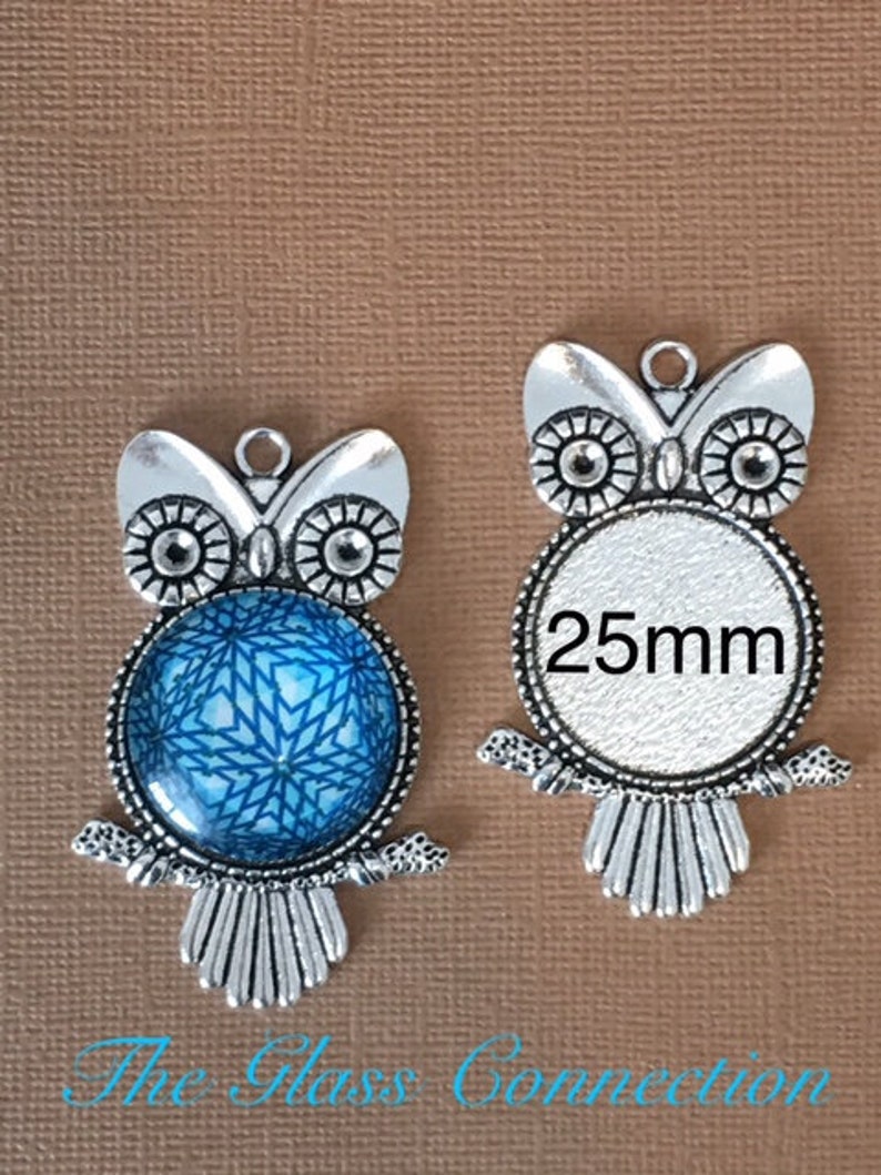 10 Large Antique Silver Owl Pendants 25mm Setting 1 inch DIY Jewelry Setting Cabochons 55mm x 30mm x 2mm Blanks
