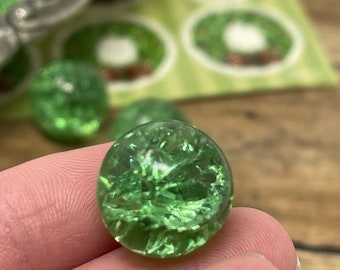 10 Green Sparkly Crackled 16mm Glass Marbles for Decor - Hand Crafted Gift