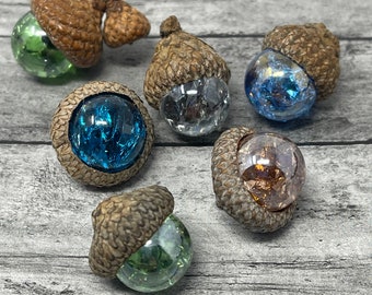 6  Acorns Cap Crackled Glass Marbles Home Decor Accents Glass Marble Easter Egg Acorns Pastels