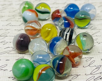 20 Vintage Marbles Lot Swirl Colored Toys Games Collecting Crafts Gift Idea #35