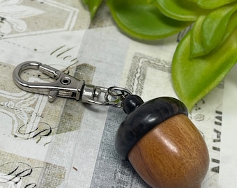 2 Wooden Ebony Acorn Nut Keepsake Clip Key Chain Wish Box - Acorn Locket for Mother's Day Charm Box