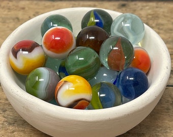 20 Vintage Glass Marbles Game Swirl Marbles Toys Lot #34 Cats Eye