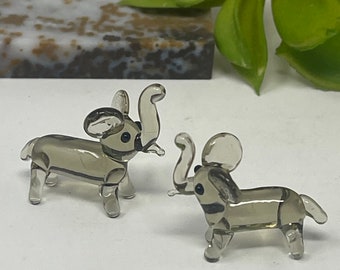 2 Hand Blown Glass Elephants Figurines - Home Decor - Animals Mini Miniatures Elephants - Mini Animals Charms Gifts