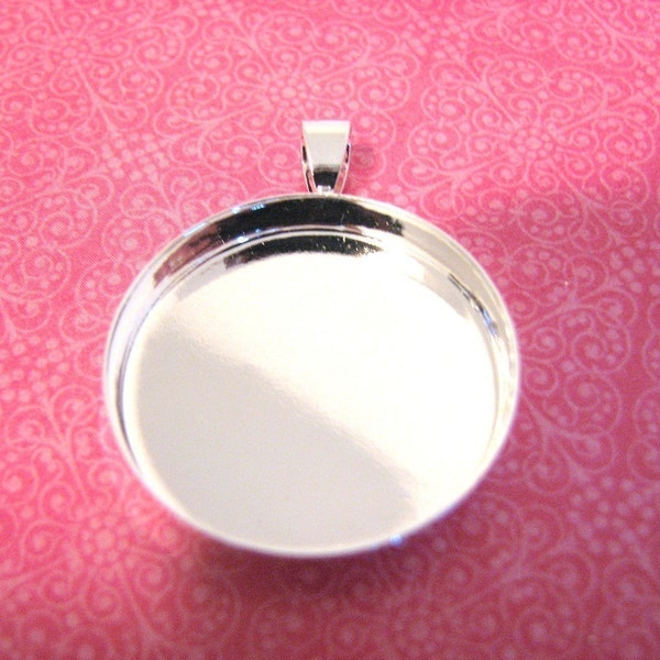 20  DEEP Blank Pendant Circles Round Trays Shiny Silver Plated Bezels Settings 1 inch 25mm 4MM Deep