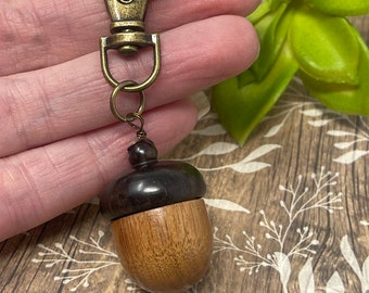 1 Wooden Ebony Acorn Nut Keepsake Clip Key Chain Wish Box - Acorn Locket for Mother's Day Charm Box Style B