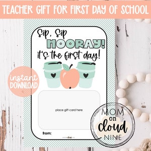 Cadeau pour professeur pour la première journée d&#39;école | Cadeaux pour la rentrée des classes | porte-cartes cadeau café imprimable | Cadeau pour la rentrée des classes
