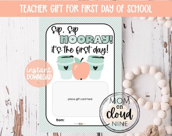 Regalo del maestro para el primer día de clases / Regalos del primer día de clases para maestros / Titular de la tarjeta de regalo de café imprimible / Regalo del primer día de clases