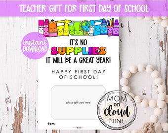 Regalo del maestro para el primer día de clases / Regalos del primer día de clases para maestros / Titular de la tarjeta de regalo del maestro imprimible / Regalo del primer día de clases