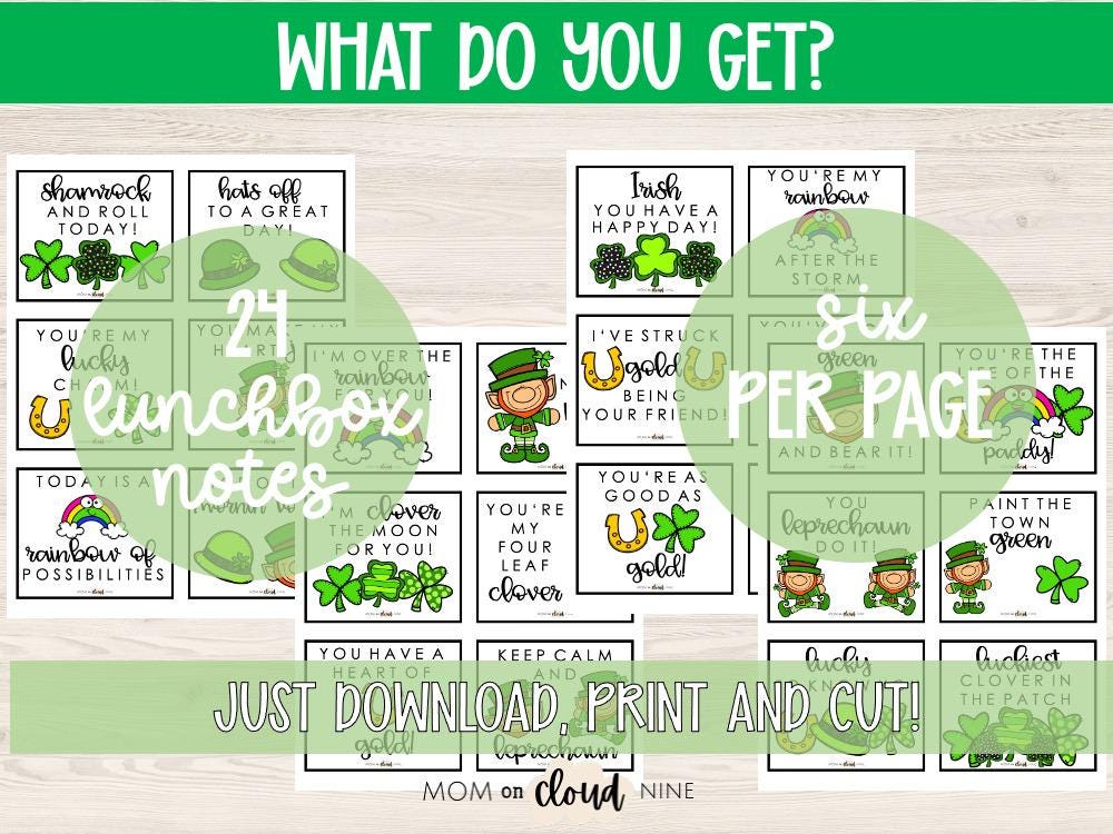 Saint Patricks Day Lunch Box Notes | St. Patrick's Lunchbox Notes ...
