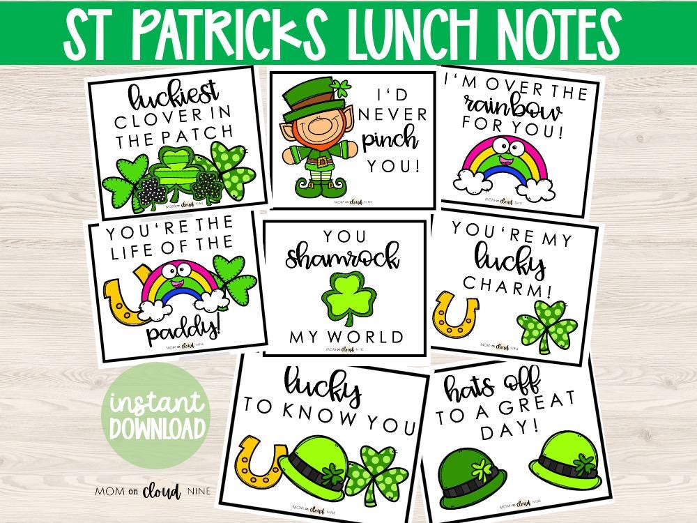 Saint Patricks Day Lunch Box Notes | St. Patrick's Lunchbox Notes ...