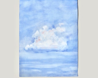 Cumulus Cloud Painting, Large Watercolour and Gouache Artwork, Blue Sky Art,  Nature Scene, Original Painting, Nursery Art, Unframed