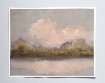 Lake Painting, Cloud Landscape, Watercolour and Gouache Artwork, Sepia art,  Nature Scene, Original Painting, Unframed