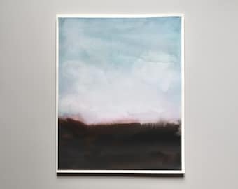 Minimal Landscape Painting, Watercolour and Gouache Artwork, Cloud Art,  Moody Sunrise Artwork, Original Painting, Unframed