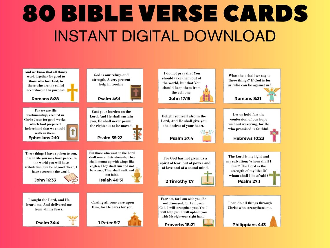80 Bible Scripture Cards Encouragement Bible Verse Cards Scripture ...